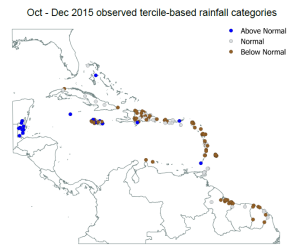 Oct - Dec 2015 Observed Tercile-Based Rainfall Categories