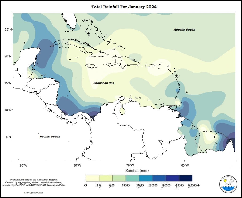 Monthly Rainfall January 2024 Caribbean Regional Climate Centre   TMRain January2024 1month 1030x843 